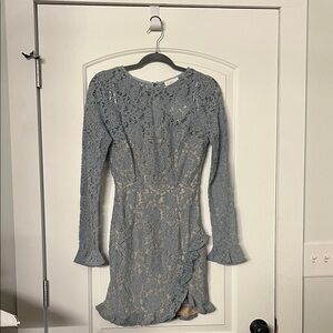 Elegant Lace Long Sleeve Dress in Midnight Blue